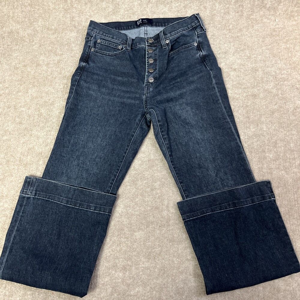 Gap Women’s Flare Jeans Size 8 29R Button Fly Blue Denim Retro Wide Leg Pants
